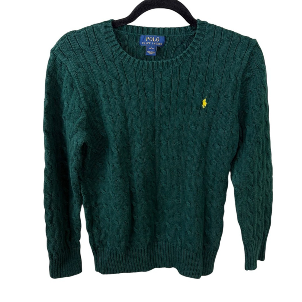 Ralph Lauren Polo Sweater Hunter Green Polo Pony Logo Preppy Size L 14-16